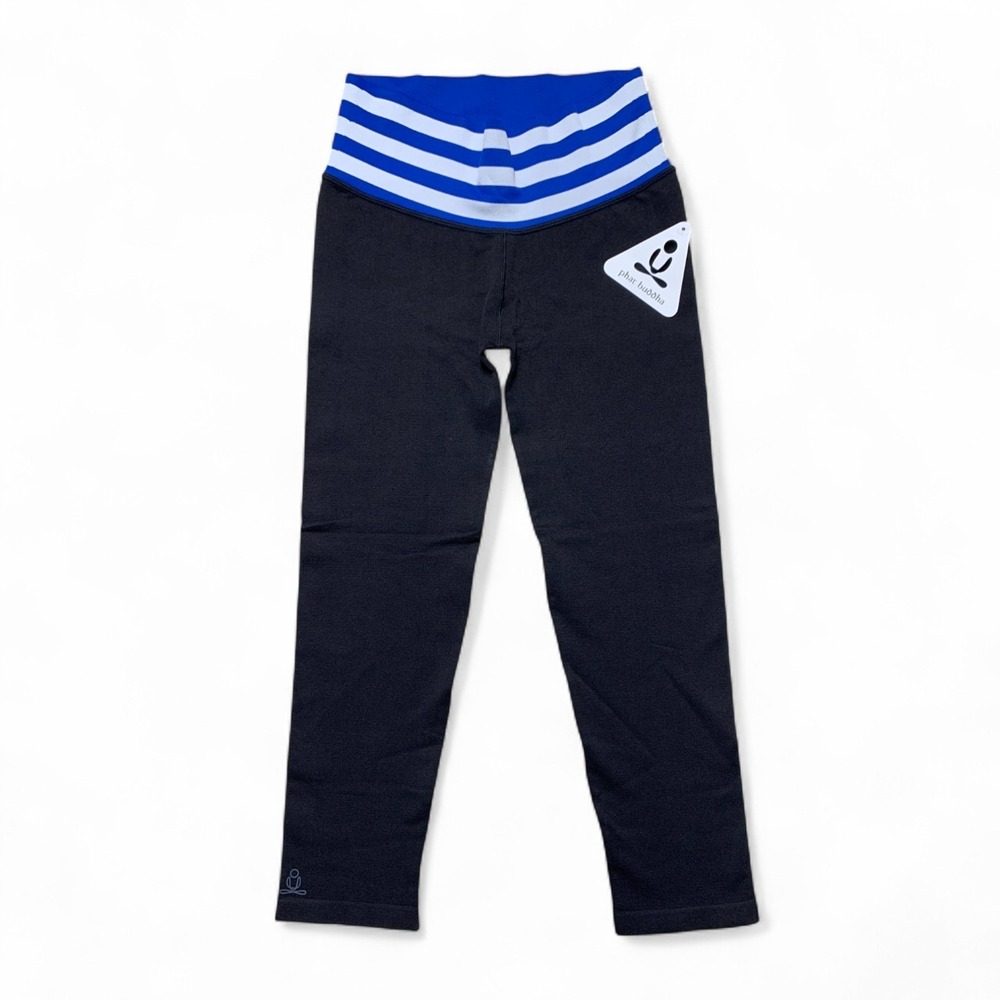 Phat Buddha Cropped Yoga Leggings‎ One Size Black Stretch Workout Pants Blue NWT